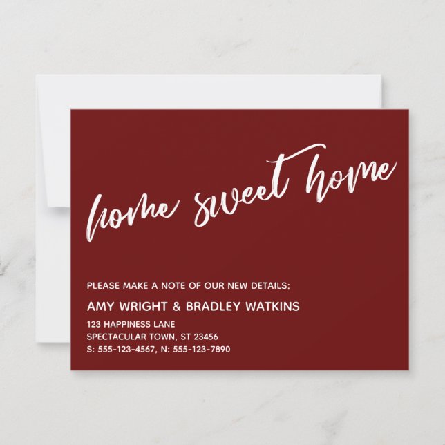 Tarjeta Pequeña Casual Home Sweet Home New Address Burgundy Card (Anverso)