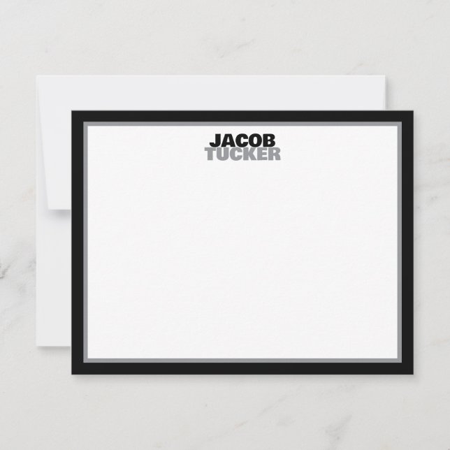 Tarjeta Pequeña Casual Stacked Name Black & Gray Border Stationery (Anverso)