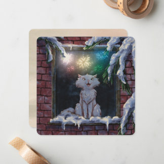 Tarjeta Pequeña Cat and fireworks - card - by Monika Marzec