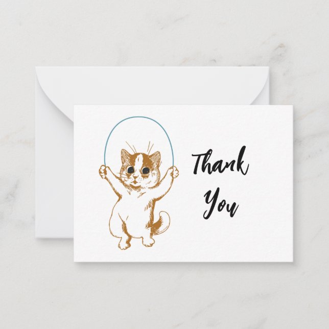 Tarjeta Pequeña Cat Jumping Rope Gracias (Anverso)