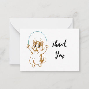 Tarjeta Pequeña Cat Jumping Rope Gracias