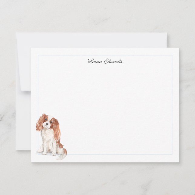 Tarjeta Pequeña Cavalier King Charles Spaniel Azul Frontera (Anverso)