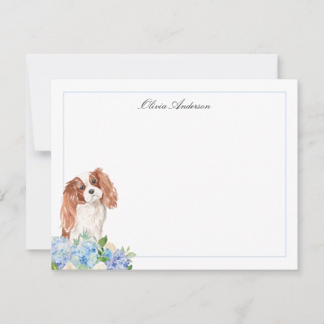 Tarjeta Pequeña Cavalier King Charles Spaniel Blue Hydrangea (Anverso)