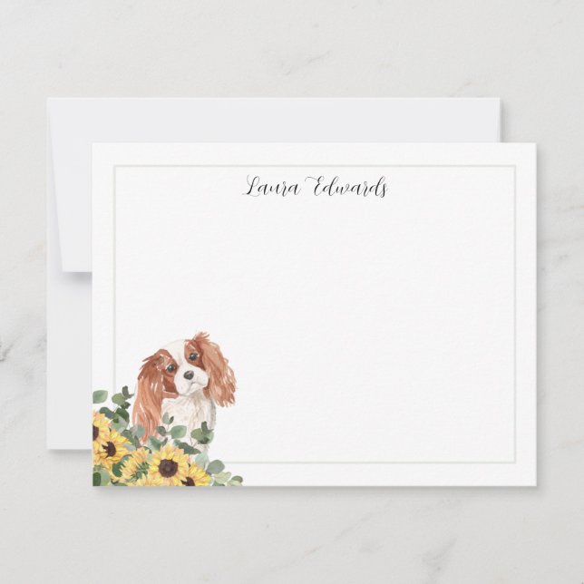 Tarjeta Pequeña Cavalier King Charles Spaniel Girasol Eucalipto (Anverso)