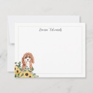 Tarjeta Pequeña Cavapoo Dog Sunflower Eucalyptus Personalizado