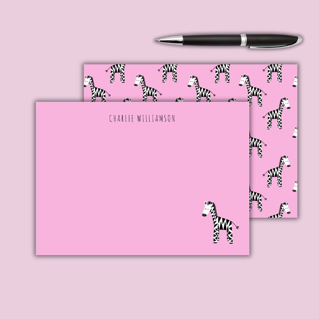 Tarjeta Pequeña Cebra rosa (Pink Zebra personalized notecards)