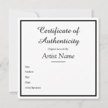 Certificado cuadrado de autenticidad de personaliz