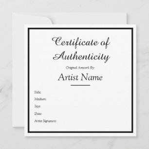 Tarjeta Pequeña Certificado cuadrado de autenticidad de personaliz