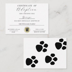 Tarjeta Pequeña Certificado De Adopción