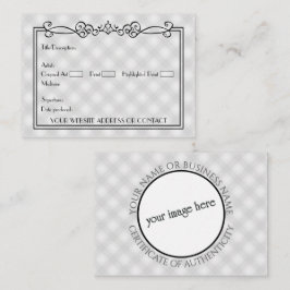 Tarjeta Pequeña Certificado de autenticidad en blanco de los artis