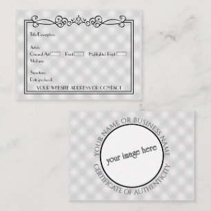 Tarjeta Pequeña Certificado de autenticidad en blanco de los artis