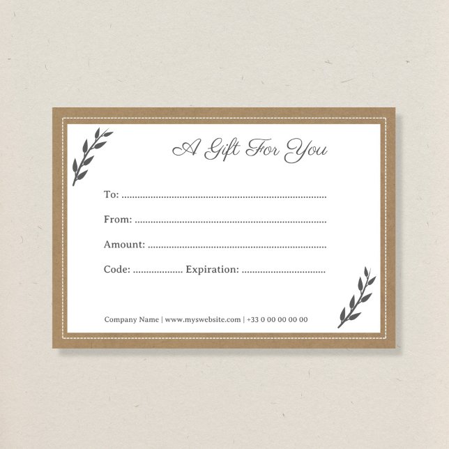 Tarjeta Pequeña Certificado de regalo de Kraft y Rustic (Subido por el creador)