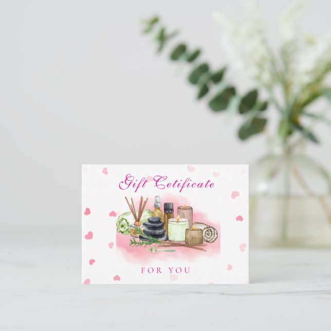 Tarjeta Pequeña Certificado de regalo personalizado de foto rosa p (Anverso de pie)