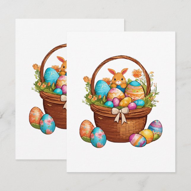 Tarjeta Pequeña Cesta de Conejo de Pascua (Anverso / Reverso)