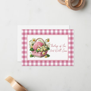 Tarjeta Pequeña Cesta de flores Pink Gingham