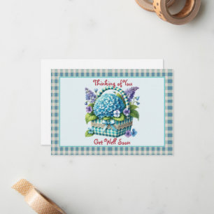 Tarjeta Pequeña Cesta de flores Turquoise Gingham