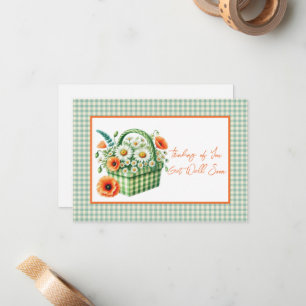 Tarjeta Pequeña Cesta de flores verde Gingham
