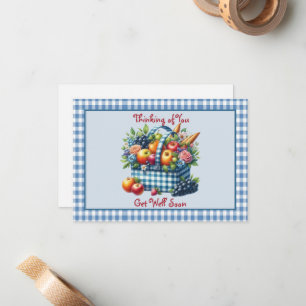 Tarjeta Pequeña Cesta de fruta azul Gingham