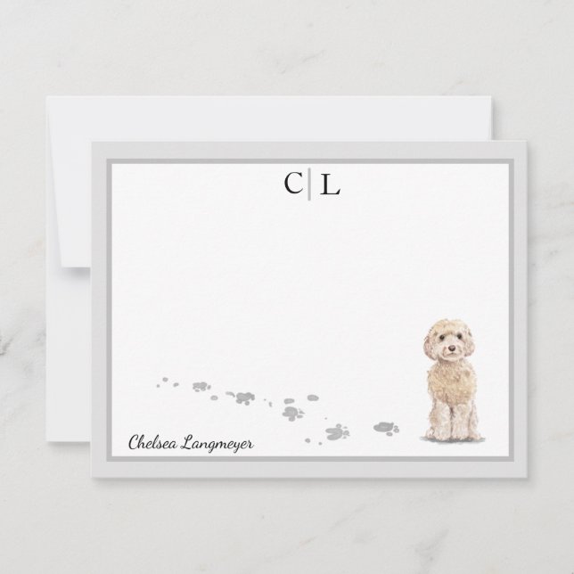 Tarjeta Pequeña Champaign Cockapoo Dog Gray Border Monograma Nombr (Anverso)