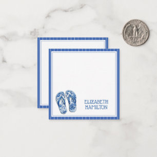 Tarjeta Pequeña Chancletas azules y blancas con dibujos chinescos
