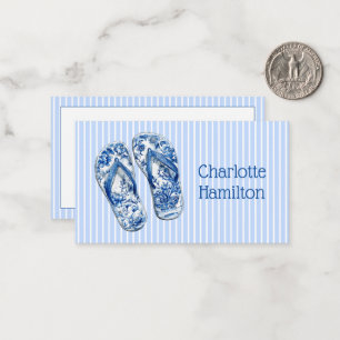 Tarjeta Pequeña Chancletas azules y blancas con dibujos chinescos