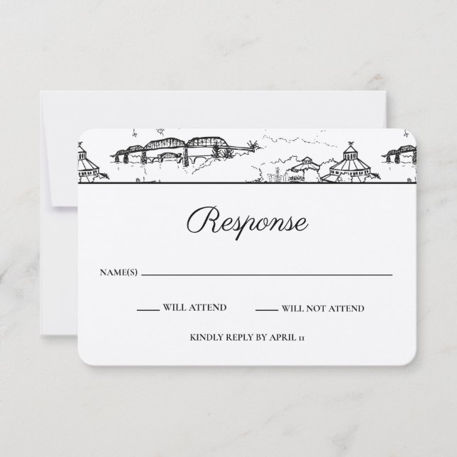 Tarjeta Pequeña Chattanooga Toile Black and White RSVP (Anverso)
