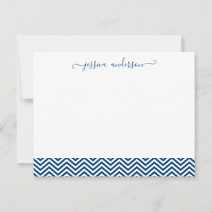 Tarjeta Pequeña Chevron Zigzag Girly Script Nave Cute Azul