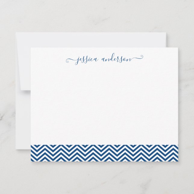 Tarjeta Pequeña Chevron Zigzag Girly Script Nave Cute Azul (Anverso)