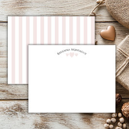 Tarjeta Pequeña Chic Ballet Pink Cracked Hearts Striped Note Card