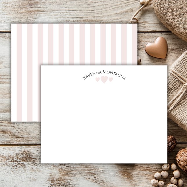Tarjeta Pequeña Chic Ballet Pink Cracked Hearts Striped Note Card (Subido por el creador)