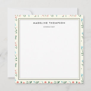 Tarjeta Pequeña Chic Femenino Patrón de Flores Rosadas y Azules Pa