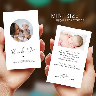 Tarjeta Pequeña Chic minimalista tamaño MINI foto bebé gracias