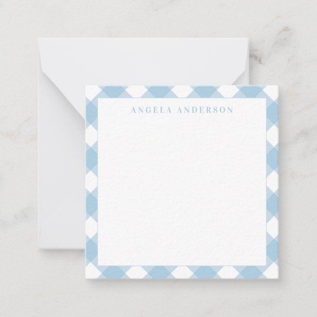 Tarjeta Pequeña Chic Moderno Cuadro de Gingham Azul Claro Pastel (Anverso)