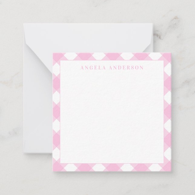 Tarjeta Pequeña Chic Moderno Pastel Rosa Gingham Cuadro Vichy (Anverso)