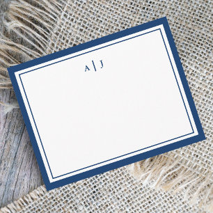 Tarjeta Pequeña Chic Monograma Azul Marino Dos Bordes Minimalista