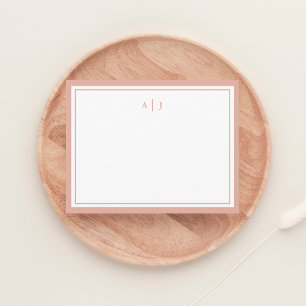 Tarjeta Pequeña Chic Monograma Rosa Pálido Minimalista con Dos Bor