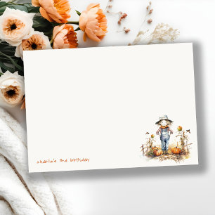 Tarjeta Pequeña Chic Otoño Calabaza Espantapájaros Cosecha Cumplea