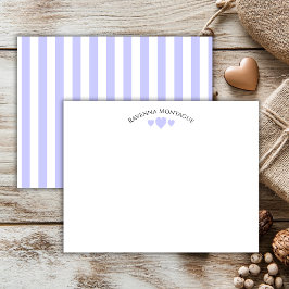 Tarjeta Pequeña Chic Periwinkle Cracked Hearts Striped Note Card