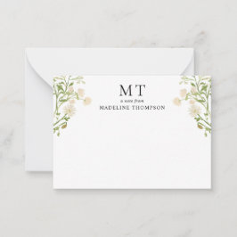 Tarjeta Pequeña Chic White Floral Wildflower Classic Monogram