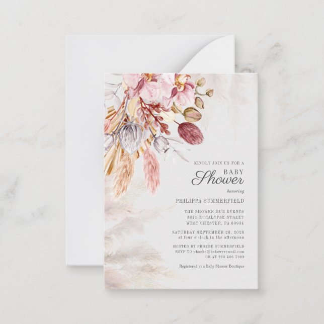 Tarjeta Pequeña Chica Baby Shower de Pampas Grass Boho Dried Palms (Anverso)