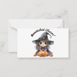 Tarjeta Pequeña Chica Bruja Encantadora Decoración de Halloween co