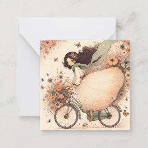 Tarjeta Pequeña Chica caprichoso en una bicicleta