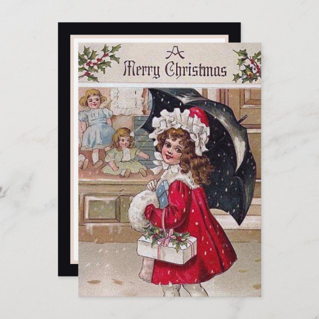 Tarjeta Pequeña chica de compras de época festivo agrega sentimien (Anverso / Reverso)