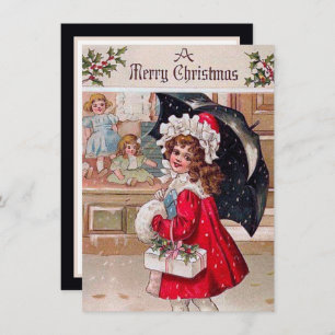 Tarjeta Pequeña chica de compras de época festivo agrega sentimien