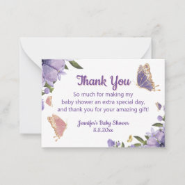 Tarjeta Pequeña chica floral púrpura mariposa bebé ducha gracias