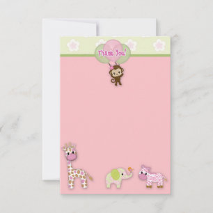 Tarjeta Pequeña Chica Jungle Animal Baby Shower Gracias 3.5"x5"