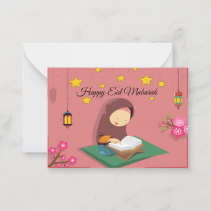 Tarjeta Pequeña Chica musulmán Leer Alquran