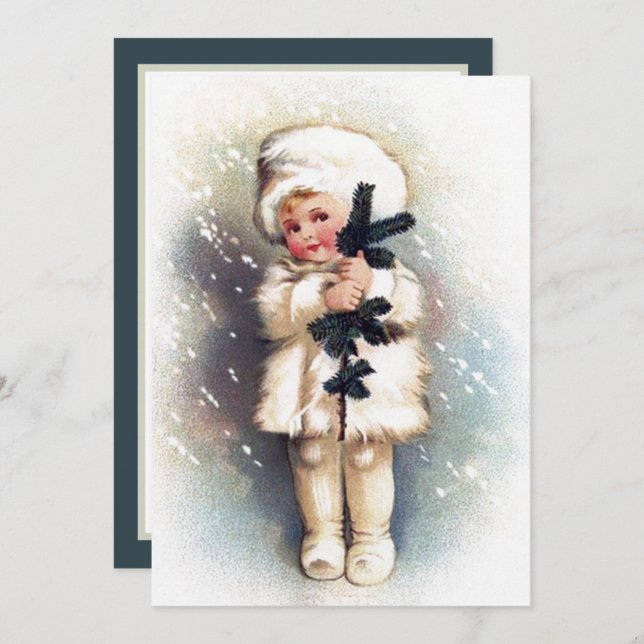 Tarjeta Pequeña Chica navideño festivo añaden sentimiento (Anverso / Reverso)