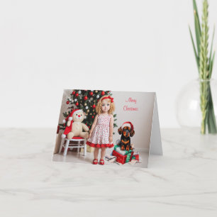 Tarjeta Pequeña Chica rubia con Navidades de Dachshund