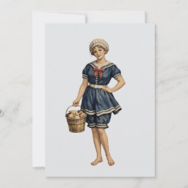 Tarjeta Pequeña Chica Victoriana de la Costa con Cubo de Conchas